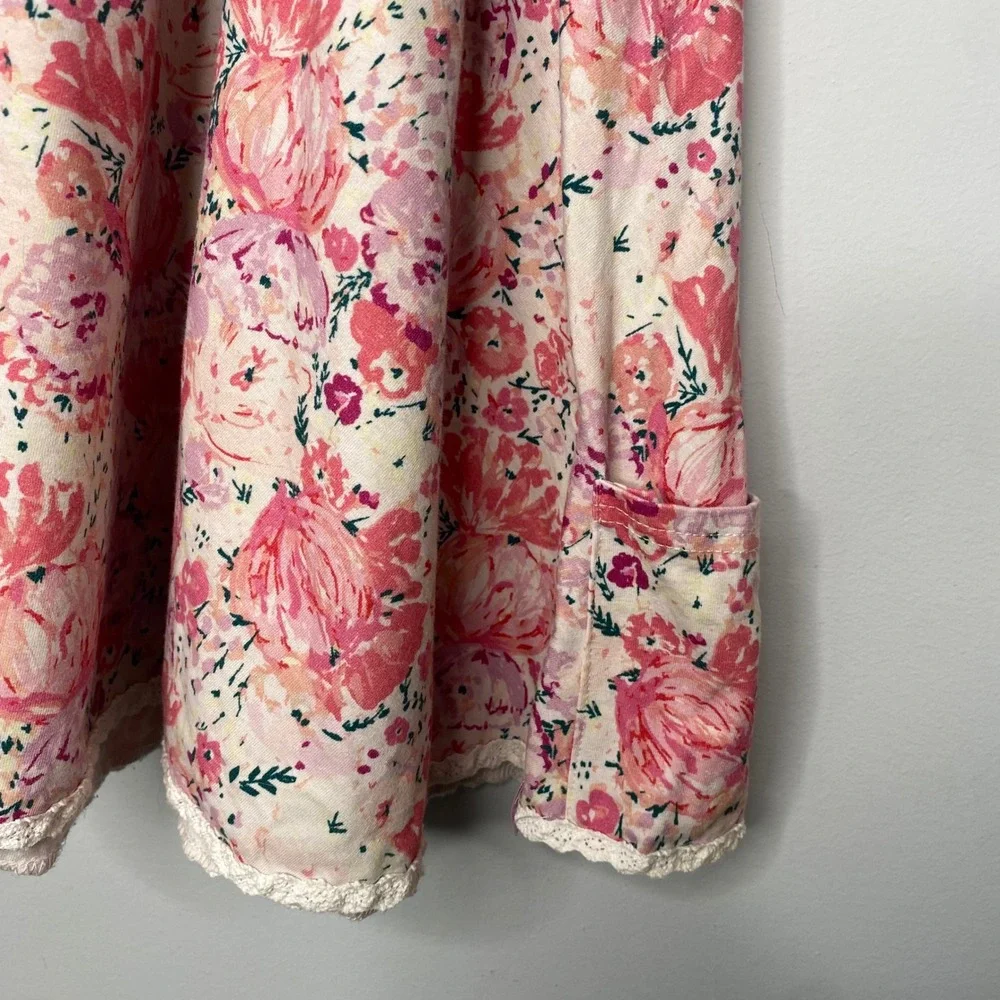 Sweet Honey Girls Pink Floral‎ Lace Trim Sleeveless Pocket Dress Size 12Y
